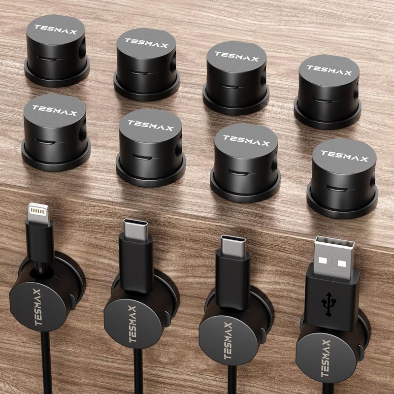 Tesmax Magnetic Cable Clips 360° Rotation Cord Holder, 12 Pack Cord Organizer 1s Lock Cable Smooth Adjustable Desk Organizers and Accessories, Adhesive Cord Clips for Nightstand,Phone,Wall,Car,Home Office - Image 1
